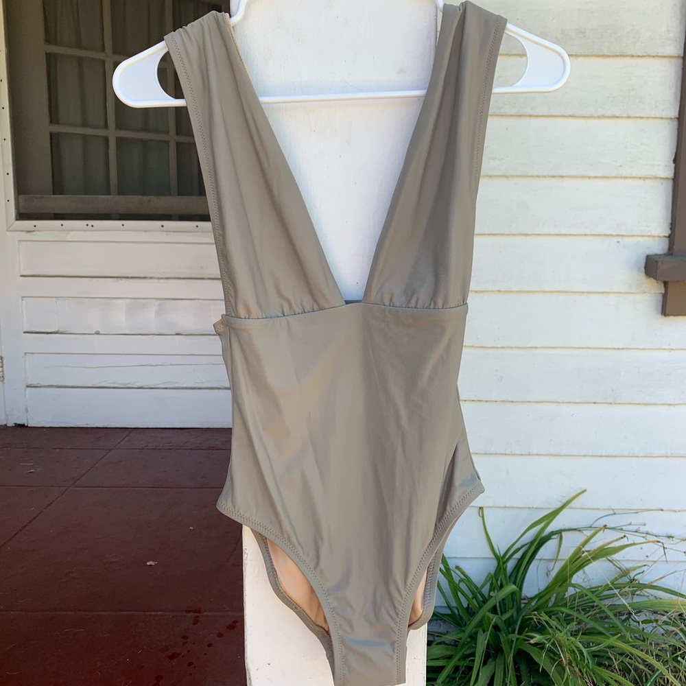 J Crew grey plunge neck swimsuit